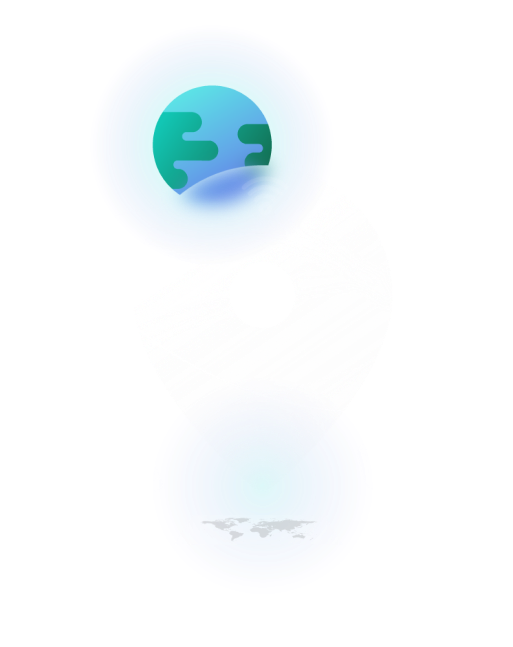 Icono de Acerca de Nosotros donde se ve un pin sobre un mapa, un globo terráqueo e iconos accesorios