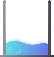 Icono de compuerta, donde se ven las compuertas abiertas descargando agua en un canal
