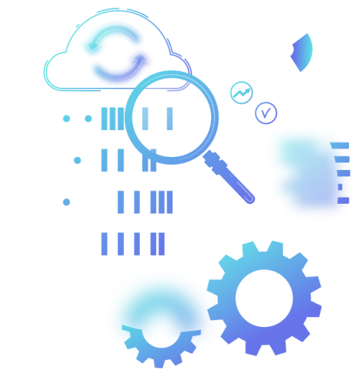 Elemento gráfico donde se ve una computador con un teléfono celular con unos engranajes al rededor, estos equipos están visualizando una plataforma de gestión de compuertas