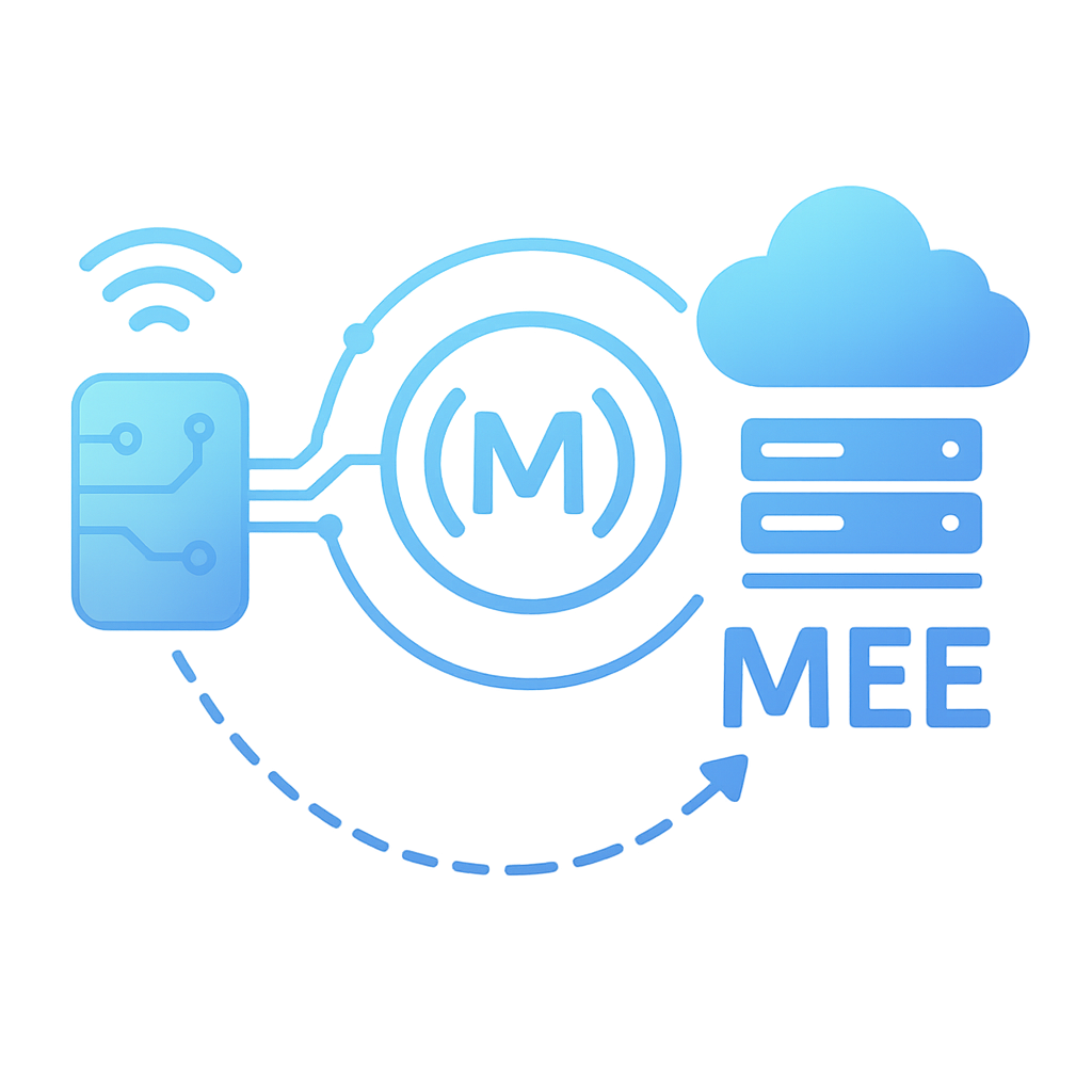 Elemento gráfico donde se ve una computador con un teléfono celular con unos engranajes al rededor, estos equipos están visualizando una plataforma de gestión de compuertas